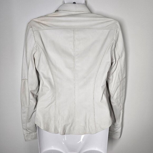 Vintage Italian White Leather Button-Up Jacket with Ruffles by Artico Womens XS - Picture 4 of 11